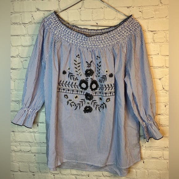Grand & Greene boat neck or off shoulder embroidered blouse. Size large - Picture 1 of 11